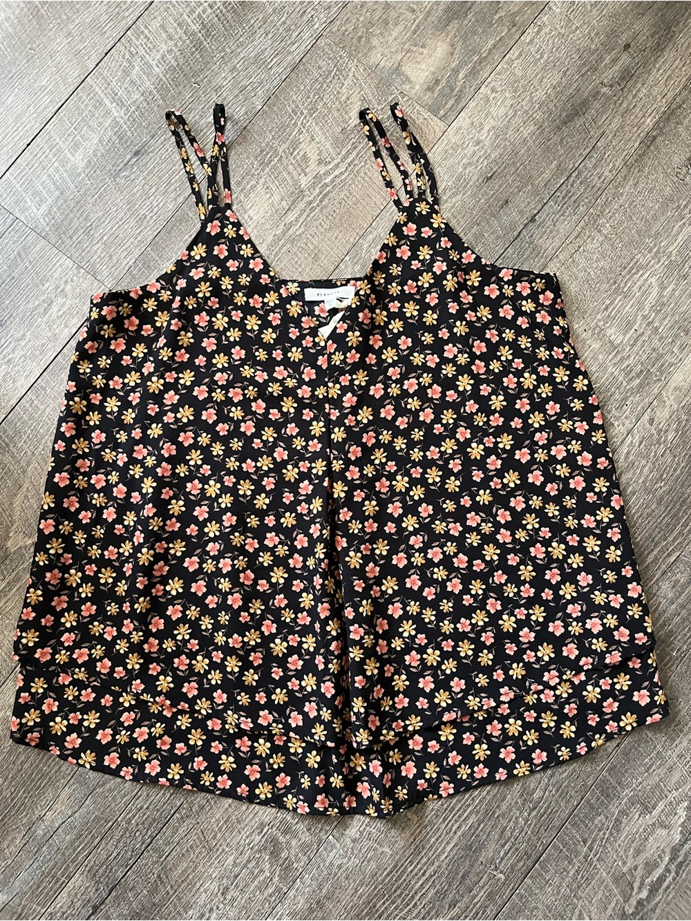 Pleione Black Floral Double-Strap Camisole
